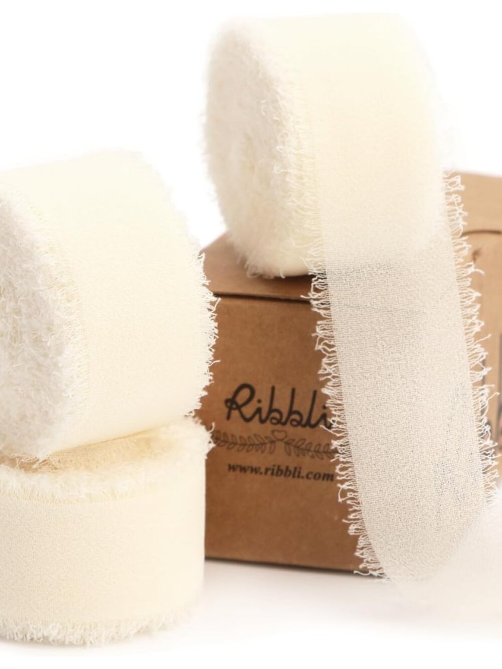 Ivory Ribbon 1 Inch x 3 Rolls Total 24 Yards Ivory Handmade Fringe Chiffon Silk